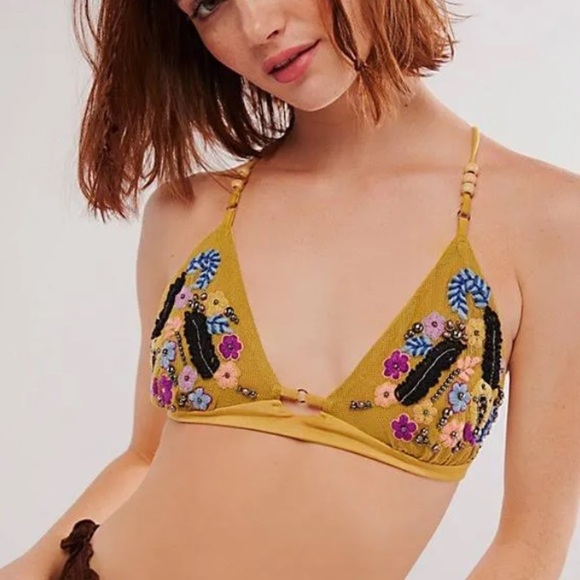 Free People Other - New! Free People Intimately Calla Embellished Triangle Bralette gold 4948